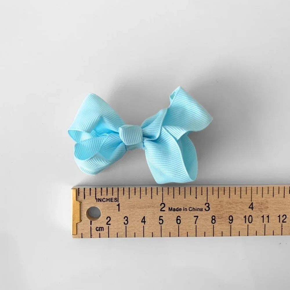 Set of 2 Pretty Girls Hair Bows Grosgrain Ribbon Clip Hair Accessories Baby Blue